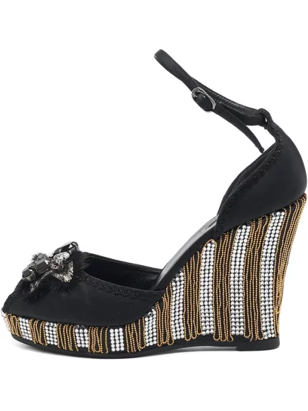 Křišťálové sandály Le Silla na klínovém podpatku černé