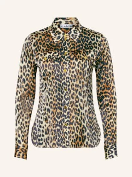 Ganni Koszula Z Satyny beige beżowa