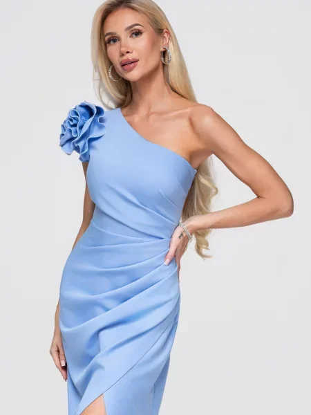 Rochie maxi Edoti cu un umăr gol albastru