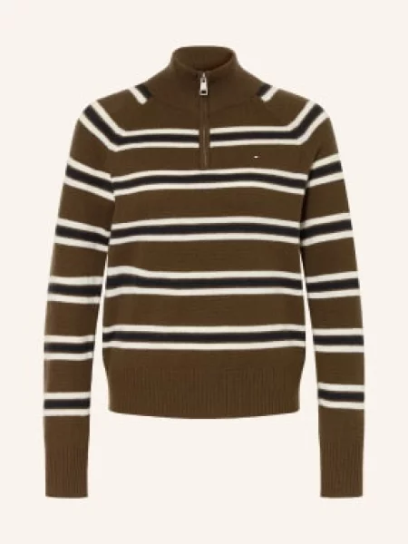Tommy Hilfiger Svetr Troyer tmavě hnědá černá bílá