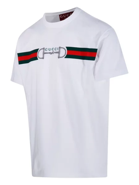 Tricou Gucci cu broderie cu dungi alb