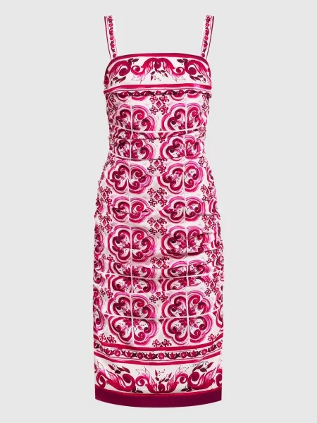 Сукня із шовку в принт Майоліка Dolce&gabbana рожева
