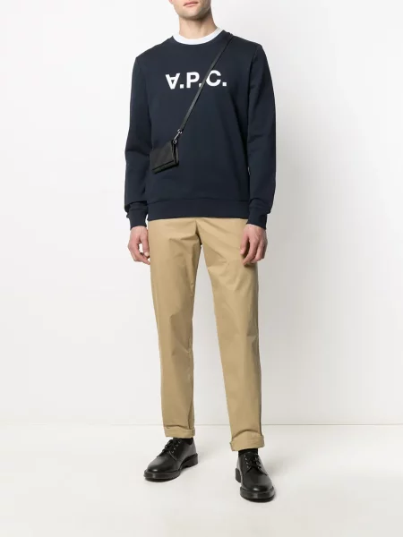 Raštuotas džemperis A.p.c. apvaliu kaklu mėlyna