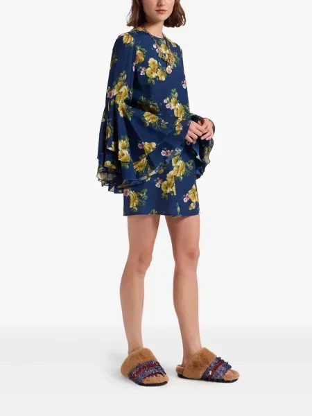 Rochie mini La Doublej cu model floral de costum albastru