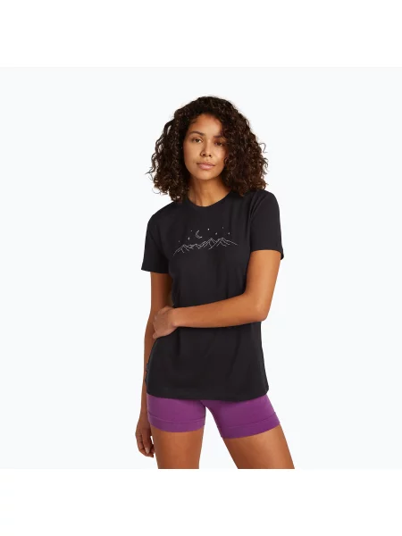 Tricou de trekking pentru femei icebreaker Merino Tech Lite SS Tee Sparkling Stars black negru