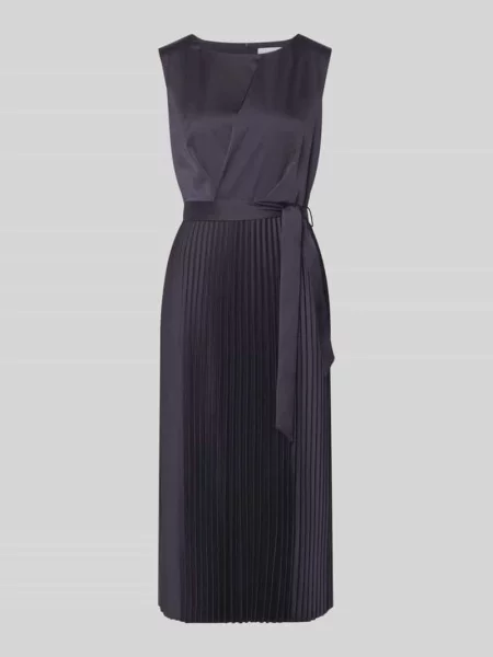 Sukienka midi z plisami i wiązanym paskiem Comma