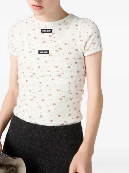 Top Miu Miu cu model floral alb