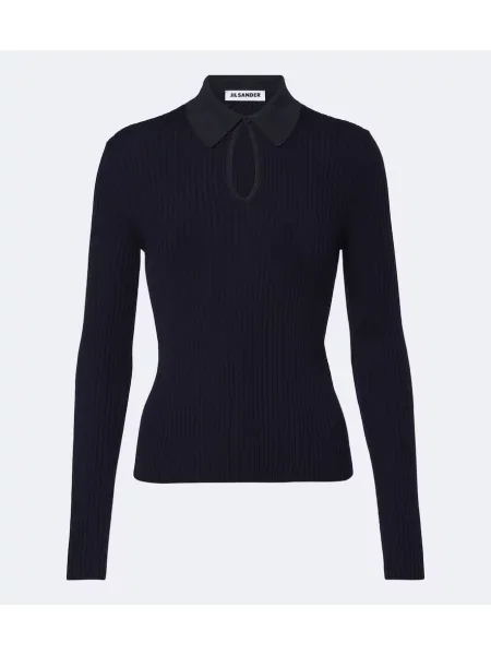 Tricou polo Jil Sander de lână albastru