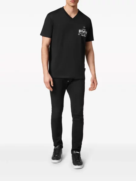 Raštuotas marškinėliai Philipp Plein v formos iškirpte juoda