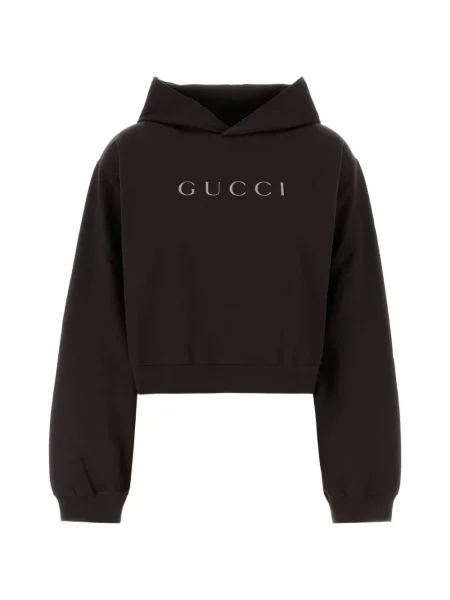 Oříznuté mikina s kapucí Gucci s autogramem hnědá