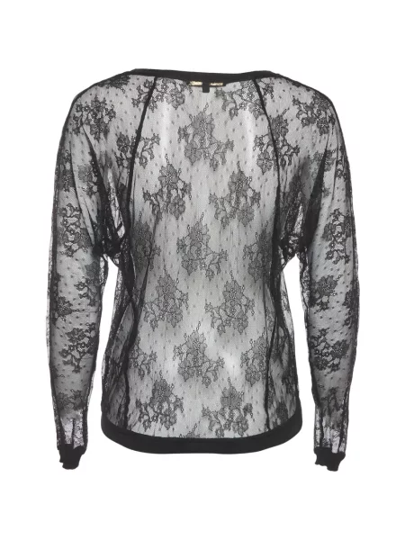 Top Maje cu model floral din dantelă negru