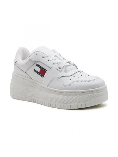 Tommy Jeans De piele sneakers TJW RETRO BASKET FLATFORM ESS alb