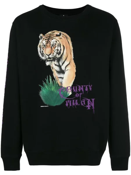Hanorac crewneck County Of Milan cu decolteu rotund cu dungi de tigru negru