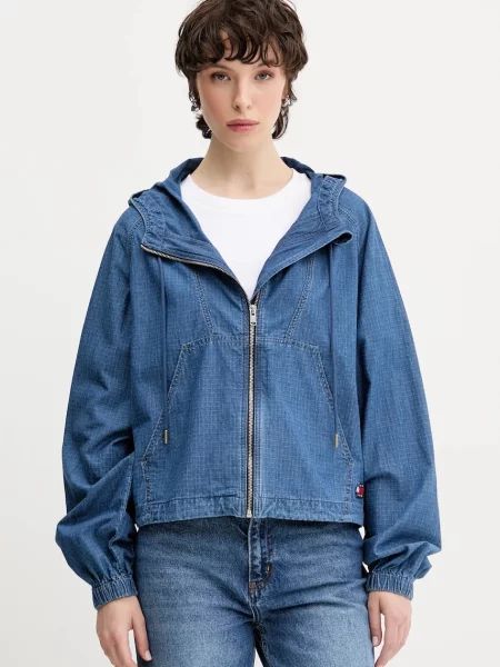Jakna Tommy Jeans tamno za prijelazno razdoblje oversize plava