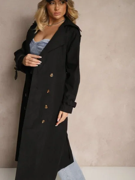 Palton Lung Tip Trenci cu și Dennime negru