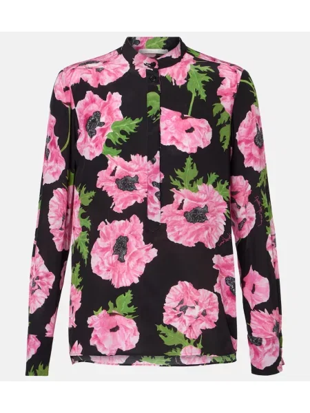 Cămașă Stella Mccartney de mătase cu model floral negru