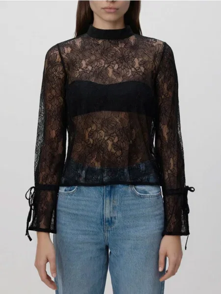 Reserved Koronkowa bluzka ze stójką czarny