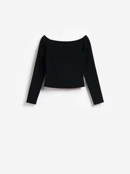 Reserved Tricou cu mânecă lungă din amestec de modal negru
