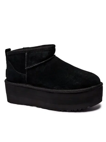 UGG Bőr hótaposó W CLASSIC ULTRA MINI gyapjú hozzáadásával fekete