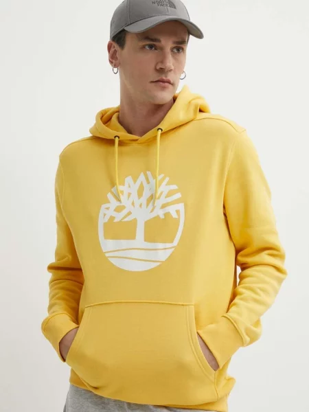 Суичър с качулка Timberland с качулка с принт жълто