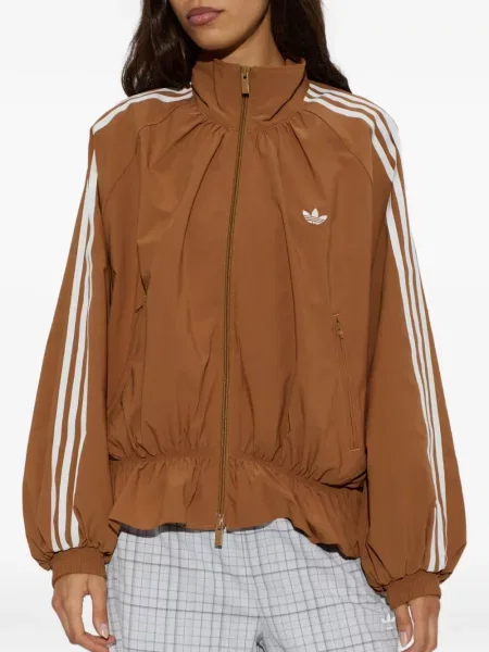 Tricou Adidas cu dungi cu volane din velur negru