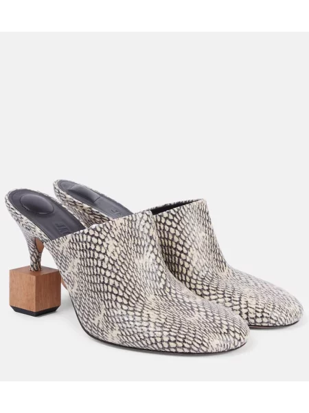 Papuci tip mules Jacquemus din piele cu model piele de șarpe bej