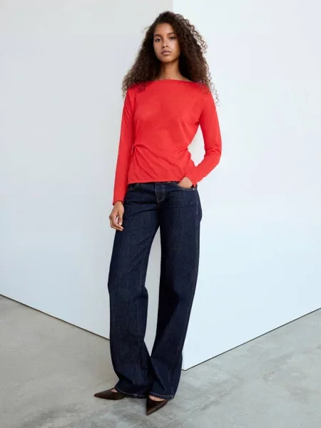 Sweter z cienkiej dzianiny z wiązaniem Kobieta M MANGO czerwony