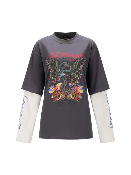 Ed Hardy Tričko tmavě / mix barev šedá