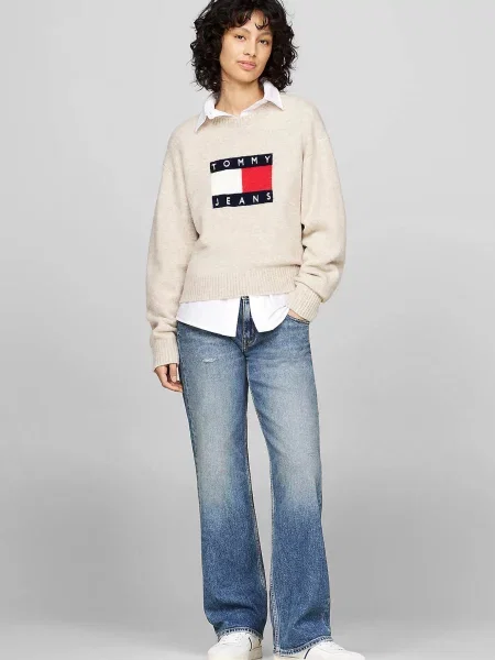 Меланжевый свитер Tommy Jeans бежевый