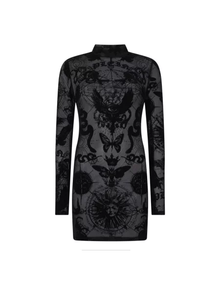 Sukienka mini Philipp Plein z długim rękawem tiulowa czarna