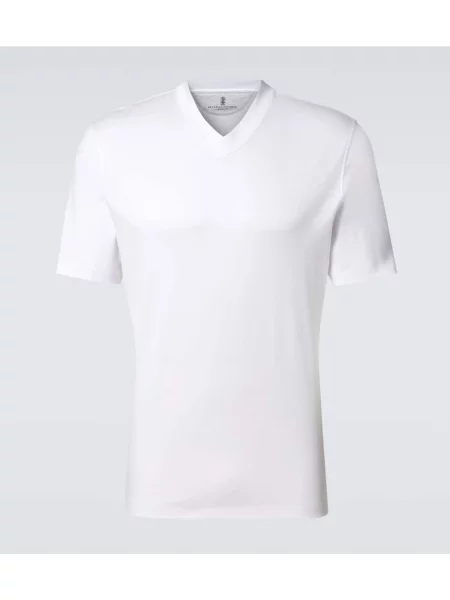 Tricou Brunello Cucinelli din jerseu alb