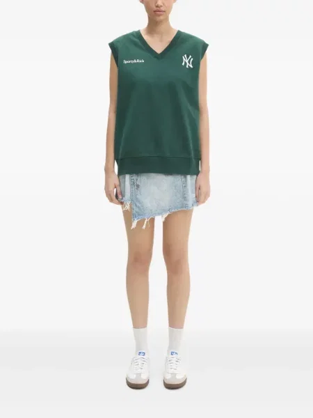 Top Sporty & Rich cu broderie cu decolteu în V verde