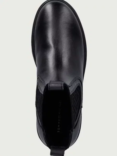 Tommy Hilfiger боти челси дамски от кожа TH MONOGRAM LEATHER CHELSEA BOOT черно