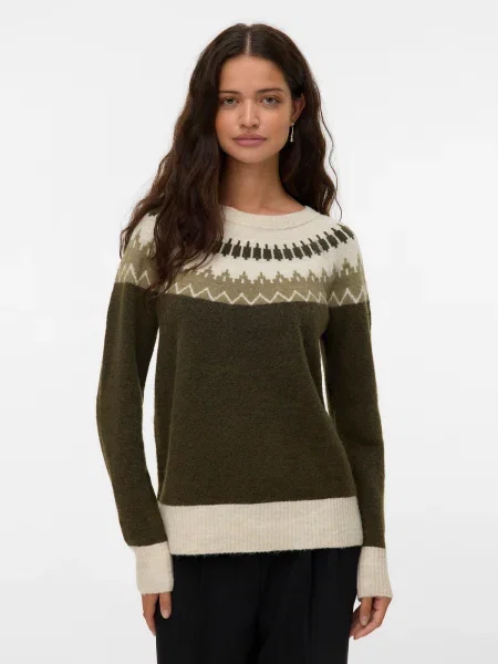 VERO MODA Pulover VMSIMONE crem / oliv / închis verde