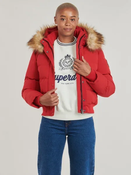 Geacă bomber Superdry cu glugă roșu