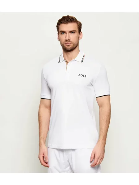 Tricou polo Boss Green stretch alb