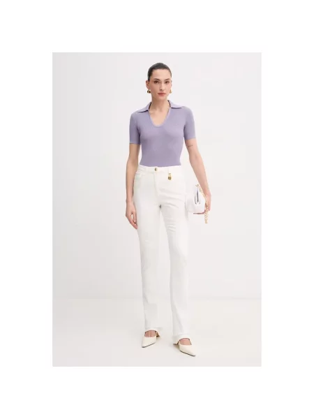Dzianinowa koszulka polo Elisabetta Franchi z logo fioletowa