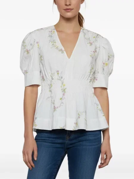 Top Ganni cu model floral cu imagine alb