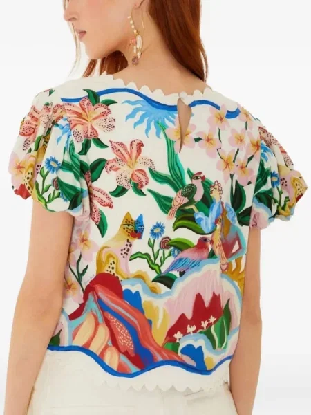 Top Farm Rio cu model floral cu imagine alb