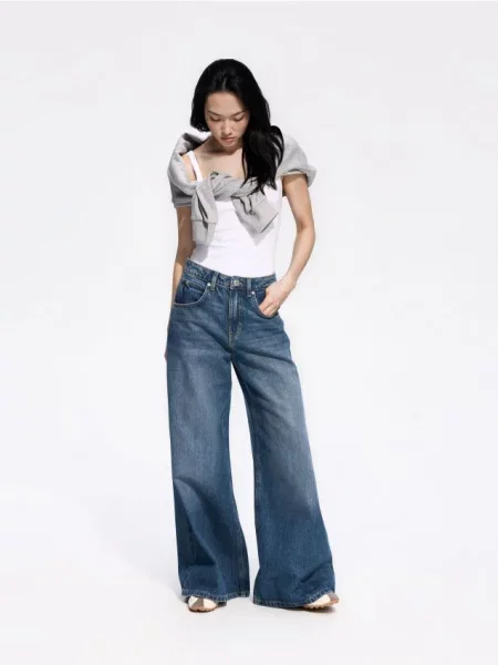 Reserved Blugi wide leg bleumarin