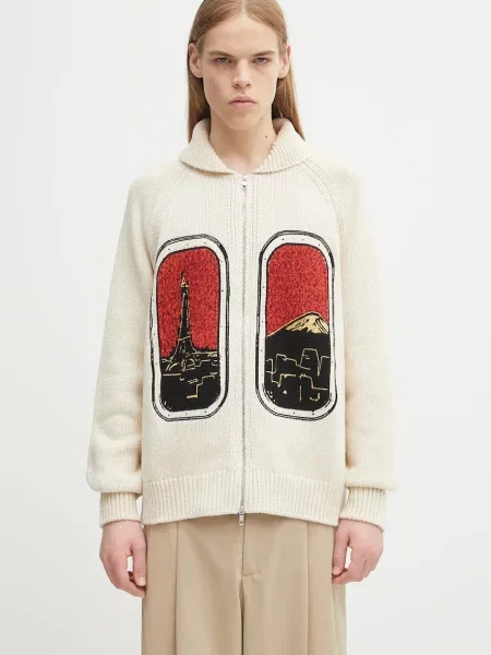 Kenzo cardigan de lână Rws City Zipped Cardigan bej