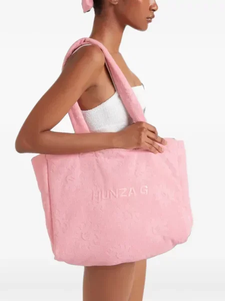 Geantă shopper Hunza G cu broderie roz
