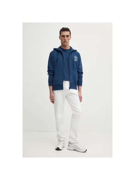 Versace Jeans Couture bluza granatowy z kapturem z aplikacją niebieska