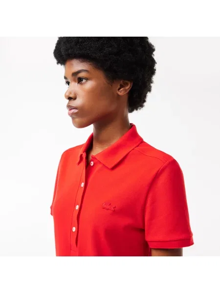Lacoste Koszulka Polo Z Elastycznej Piki Bawełnianej Slim Fit czerwona