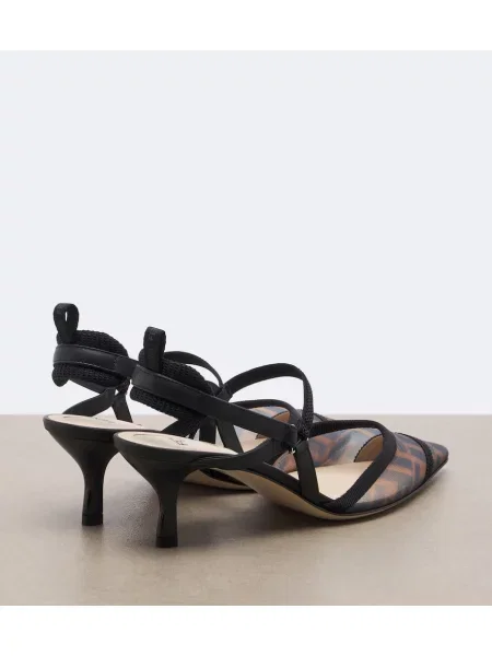 Pantofi cu toc Fendi plasă slingback negru