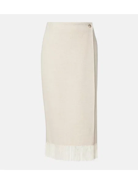 Fustă Polo Ralph Lauren cu franjuri de lână cu model herringbone bej