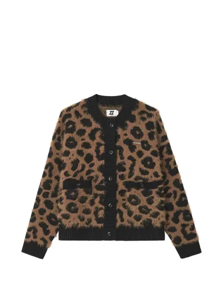 Cardigan Izzue tricotate cu imagine cu model leopard maro