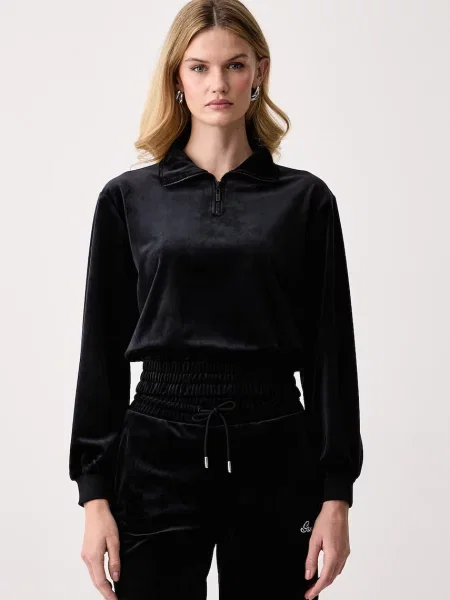Guess hanorac pentru femei din velur AMALIA negru