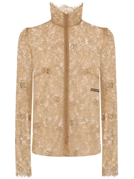 Bluză Dolce & Gabbana transparente din dantelă maro