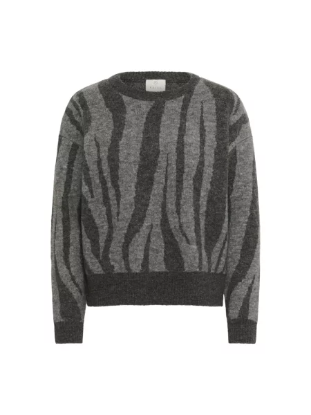 Dzianinowy sweter Kaffe z okrągłym dekoltem szary